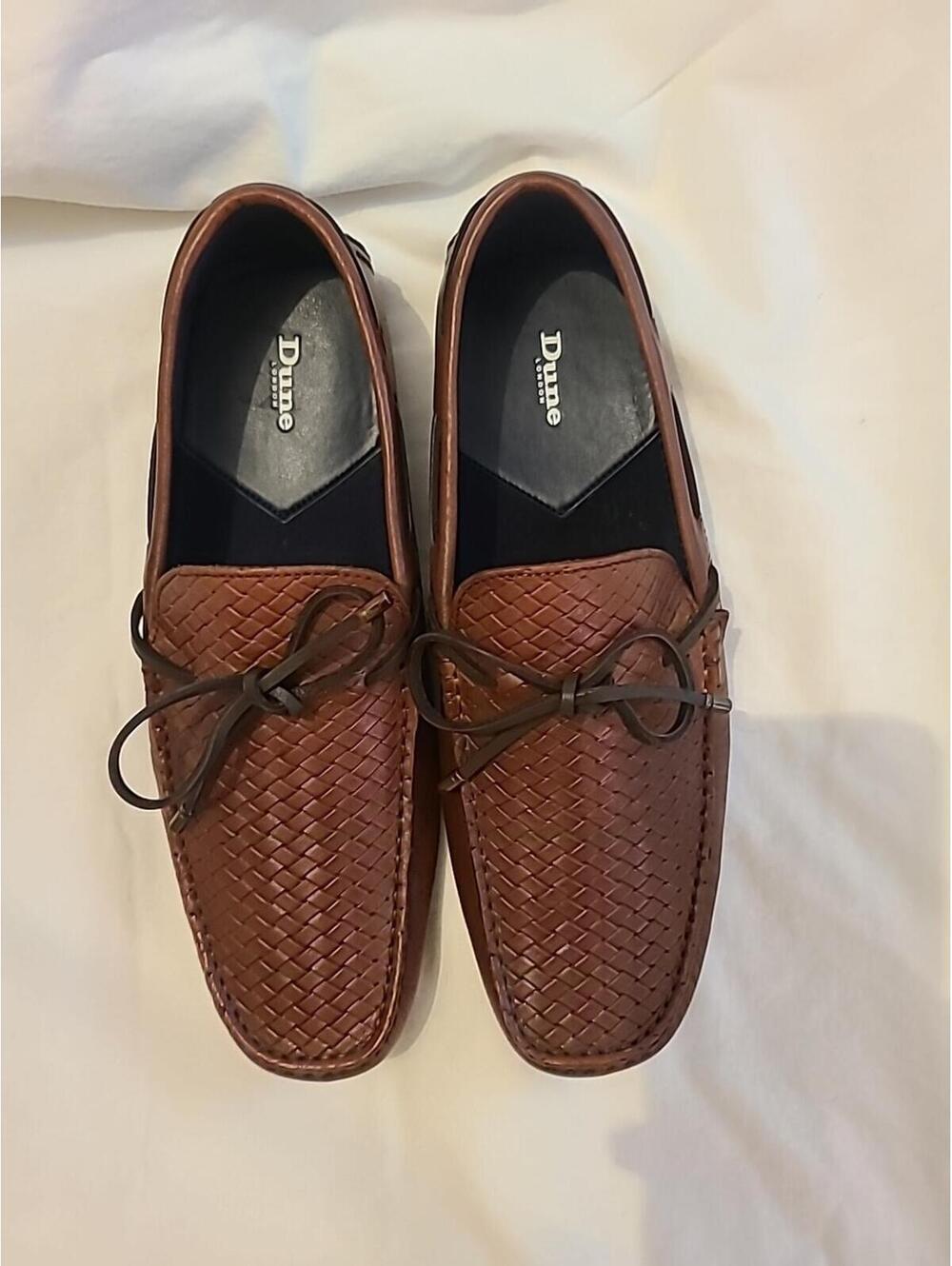 Dune London Leather Woven Driving Mocs Tan Size 9M/43